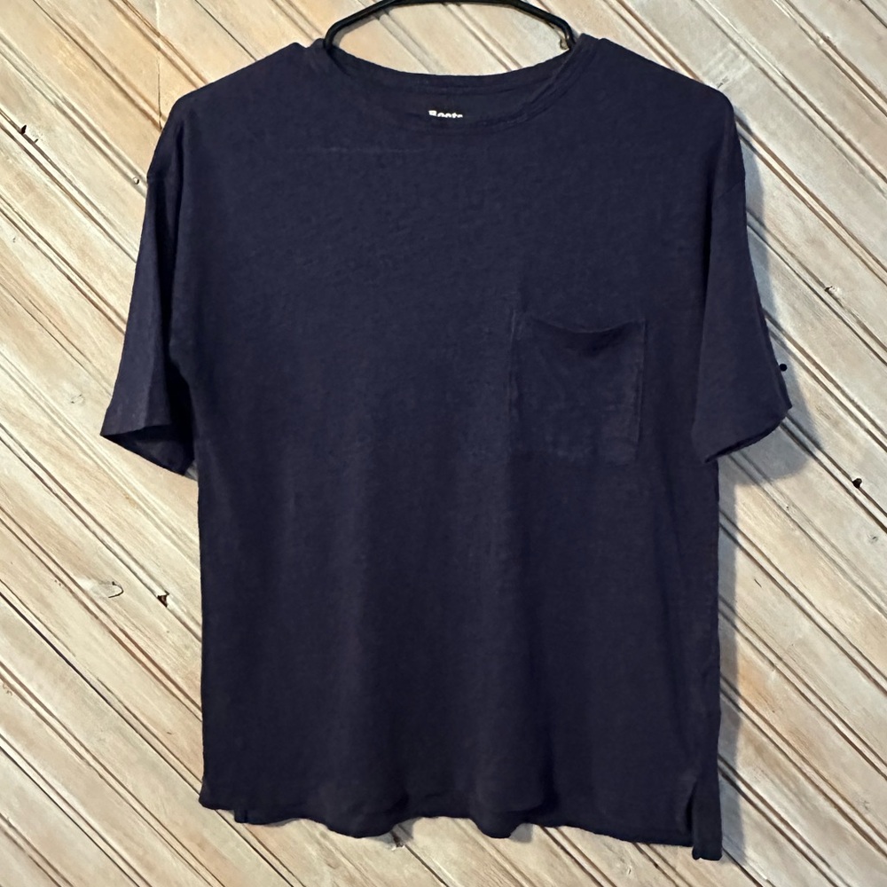 Roots Dark Navy Blue Short Sleeve Pocket Tee T Shirt 100% Linen Top